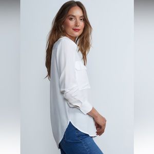White Double Pocket Button Down Blouse | New York & Company | Size M
